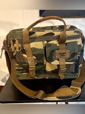 Fossil Men's Camo Canvas Messenger Bag - Brown & Green Camouflage